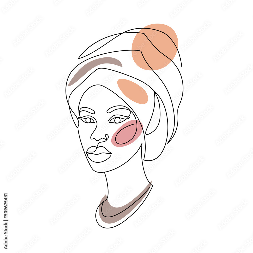 Face of an Afro American woman in a modern abstract minimalist one line ...