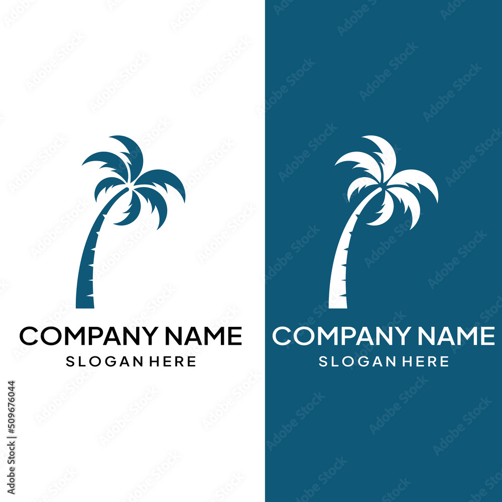 Obraz premium Palm tree logo, palm with waves and sun. Using Illustrator template design editing.