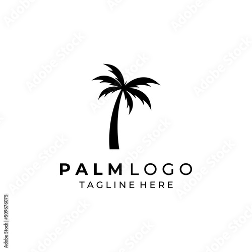Palm tree logo, palm with waves and sun. Using Illustrator template design editing.