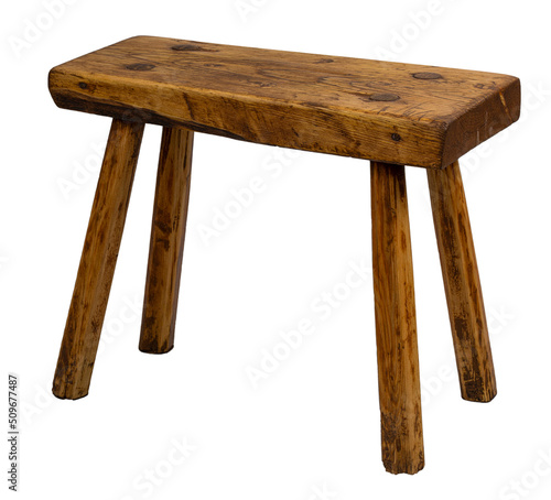 Brown wooden chair stool isolated on white background