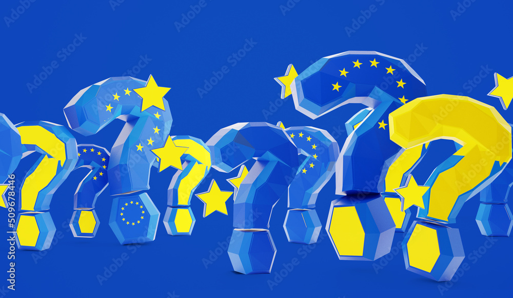 Fototapeta premium question marks creative abstract colored as the flag of Europe 3d-illustration