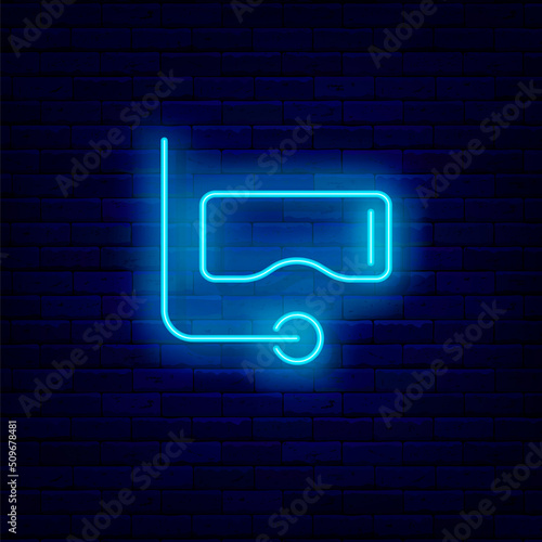 Mask with tube neon icon. Diving club. Underwater snorkling. Summer concept. Vector stock illustration