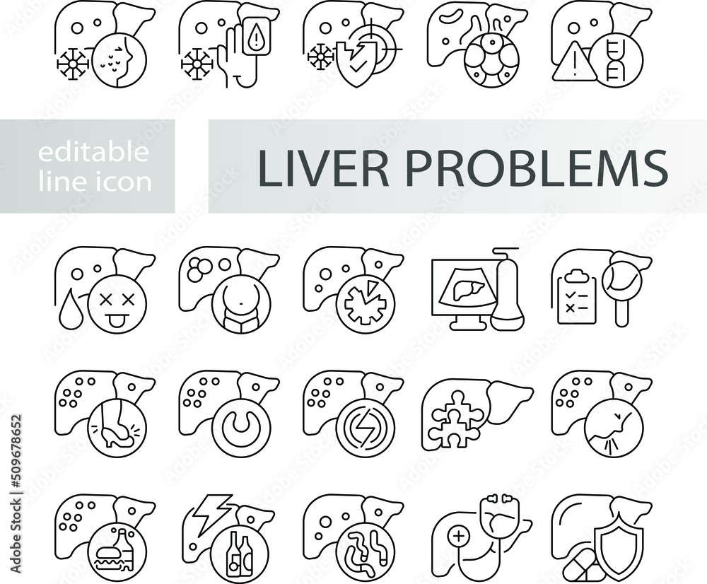 liver problem, line editable icon for web design, templates and more liver problem, line editable icon for web design, templates and more