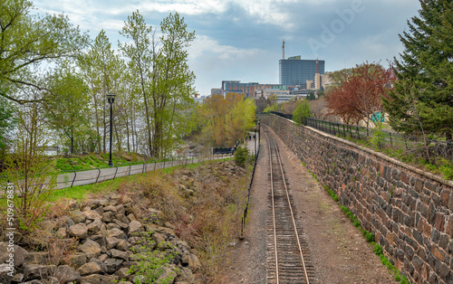 Railroad tracks next to Lake Superior at Duluth photo