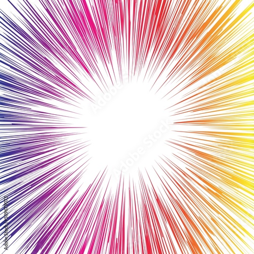 Rainbow radial speed line cartoon background. Vector illustration.