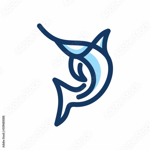 Marlin fish continuous line, one line art minimal sword fish