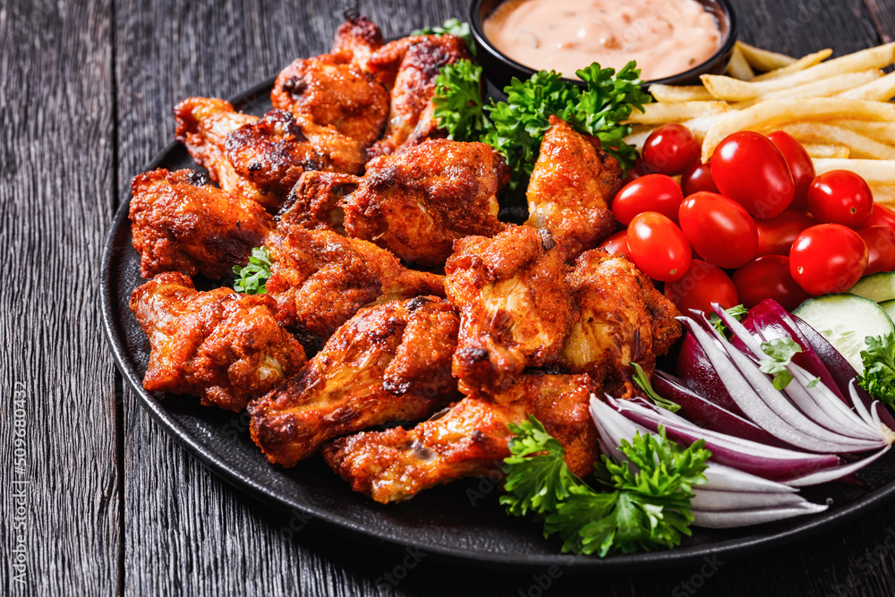 roast chicken wings with french fries and veggies roast chicken wings with french fries and veggies