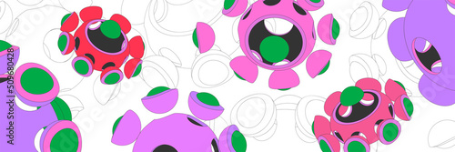 Horisontal abstract background with bright geometric elements.