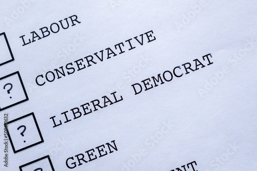 voting slip Labour conservative liberal green independent  photo