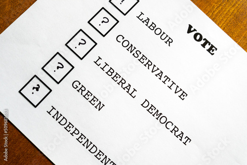voting slip Labour conservative liberal green independent  photo