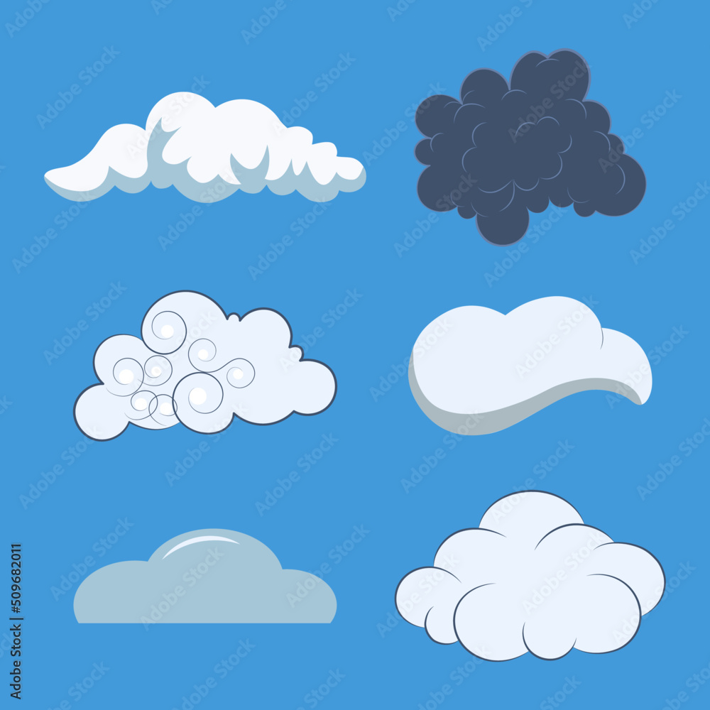 Set of vector clouds hand drawing on a blue background