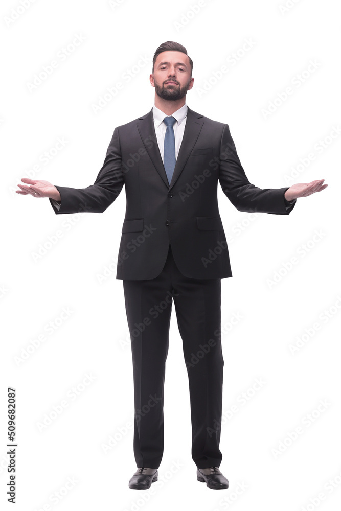 smiling handsome businessman pointing somewhere to the side. isolated on white smiling handsome businessman pointing somewhere to the side. isolated on white
