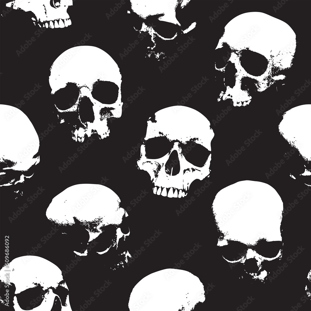Vector Seamless background pattern with human skulls Vector Seamless background pattern with human skulls