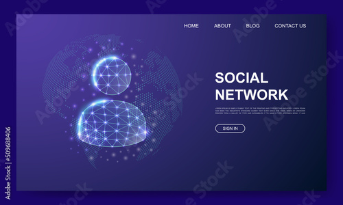 User avatar 3d low poly website template. Teamwork design illustration concept. Polygonal Profile symbol for landing page, advertising page.