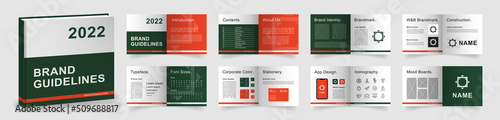 Brand Guidelines template. Dark Green Logo Guideline template. Multi-purpose Brand Manual presentation mockup. Logo Guide Book layout