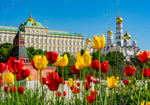 Grand Kremlin palace and towers of Moscow Kremlin in spring, Russia