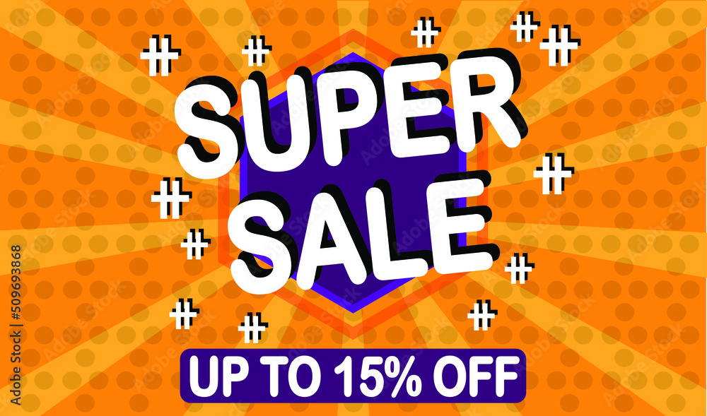 Fototapeta premium 15% off. 15% Super sale modern design template. Banner orange background.