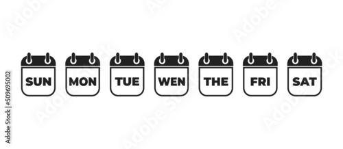 Calender , days of the week. Set every day a week . Vector icon. Flat, red and white calendar, icon set for the week. 10 eps