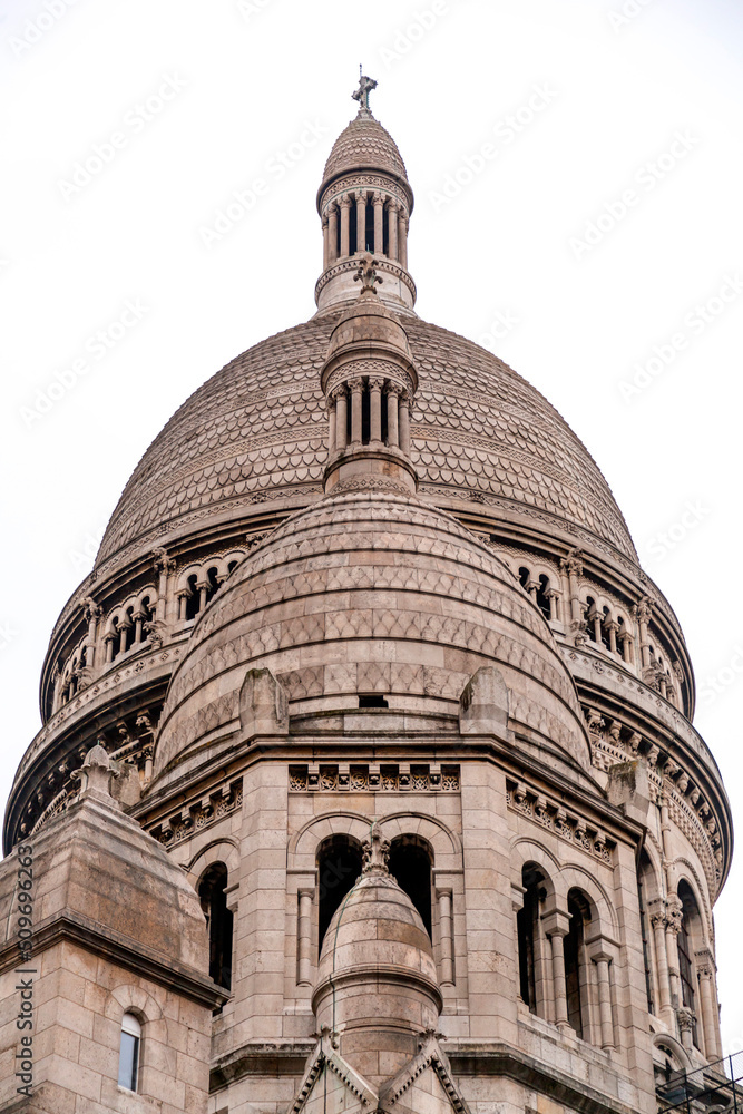 The Basilica of the Sacred Heart of Paris, Basilique du Sacre-Coeur in Montmartre, Paris, France.