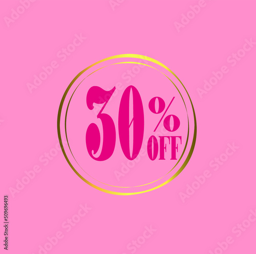 30% off Discount Tag, offer Icon with pink and golden details. 30 percent discount for poster of products on offer, black friday, discount and promotions. Vector illustration. © Suélem