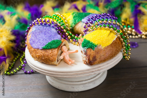 King Cake on a Wood Stand