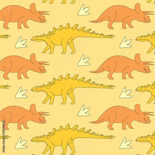 Cute cartoon dinosaurs seamless pattern 