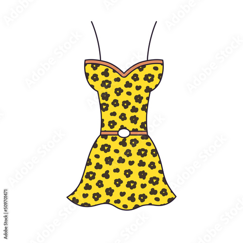 Fashionable luxury summer or cocktail mini dress with leopard skin fur camouflage pattern isolated vector