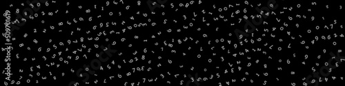 Falling numbers, big data concept. Binary white random flying digits. Fancy futuristic banner on black background. Digital vector illustration with falling numbers.