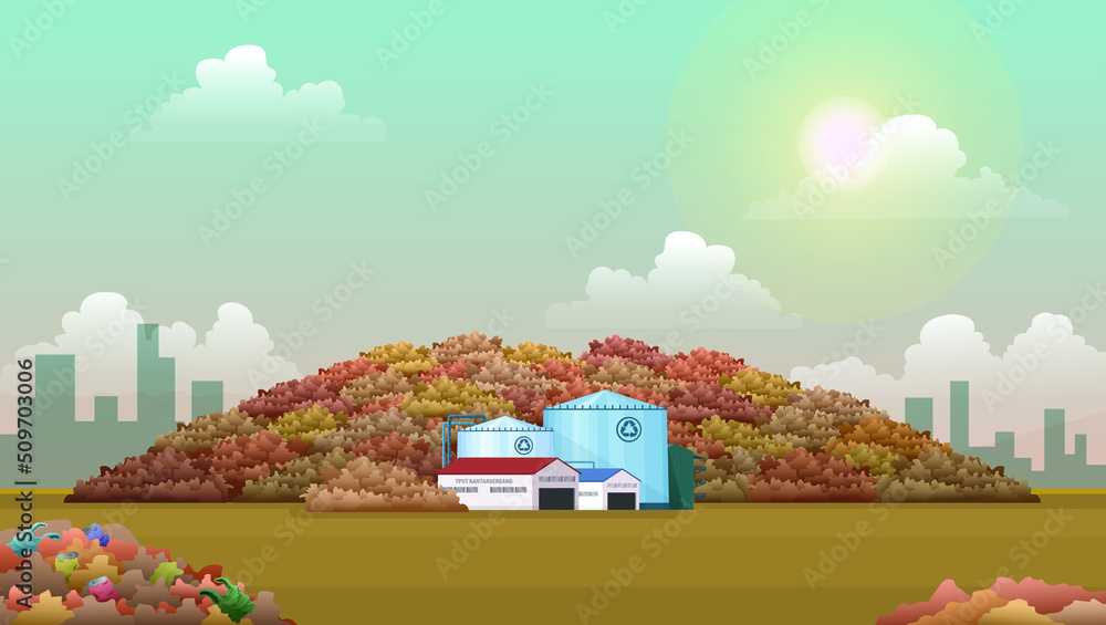 Fototapeta premium illustration factory and waste pollution vector environment design