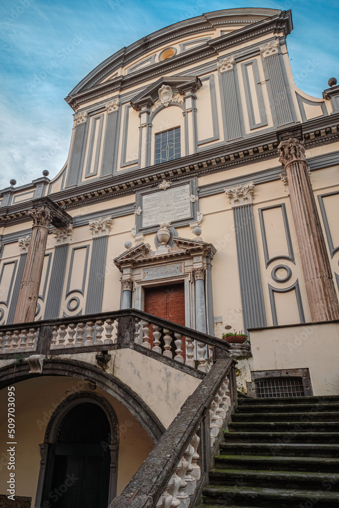 Facade of the Basilica of San Paolo Maggiore in the historic city centre, Naples, Italy