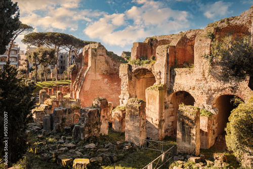 View of the ruins of the Flavian Amphiteater of Pozzuoli, Naples, Italy