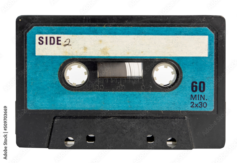 Fototapeta premium Old 1980s audio cassette featuring SIDE 2 label.