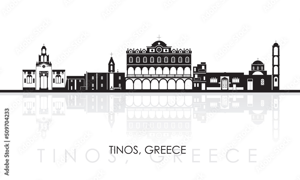 Silhouette Skyline panorama of Tinos, Cyclades Islands, Greece - vector illustration Silhouette Skyline panorama of Tinos, Cyclades Islands, Greece - vector illustration