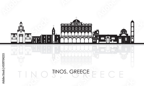 Silhouette Skyline panorama of  Tinos, Cyclades Islands, Greece - vector illustration