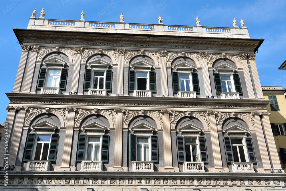 historic building in baroque style in the historic center of Genoa Italy