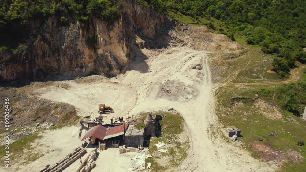 top-down view of bricks small warehouse in the nonurban area, aerial shot. High quality 4k footage top-down view of bricks small warehouse in the nonurban area, aerial shot. High quality 4k footage