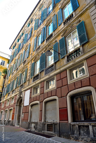 historic building in baroque style in the historic center of Genoa Italy