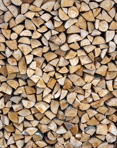 Closeup of a big stack of chopped wood