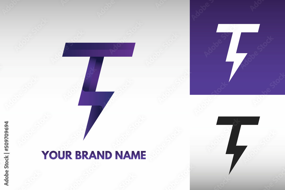 Fototapeta premium Logo Letter T Initial monogram Electric Power thunder Lightning Style Design Vector in Gradient and monochrome color