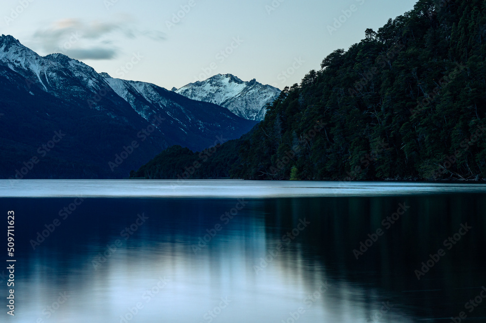 Mountain hills of the snowy Andes mountain range. Los Alerces National Park