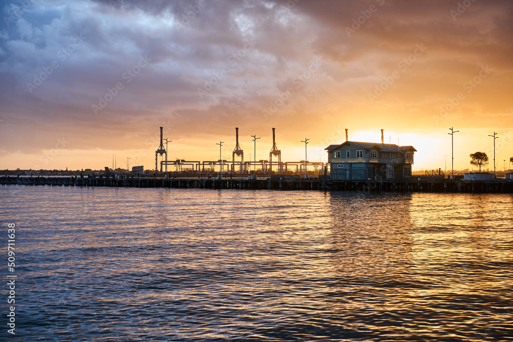 Princess Pier, Melbourne, Sunset, Golden Sky