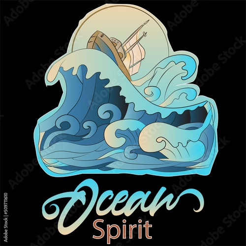 Ocean Spirit Sign and Vector Illustration