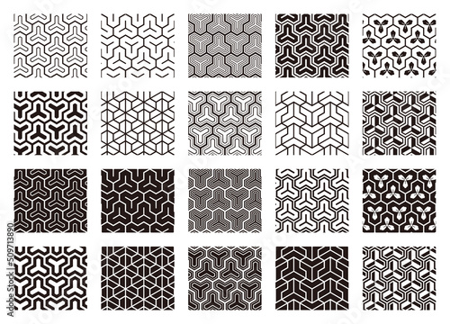 毘沙門亀甲シームレスパターン白黒セット