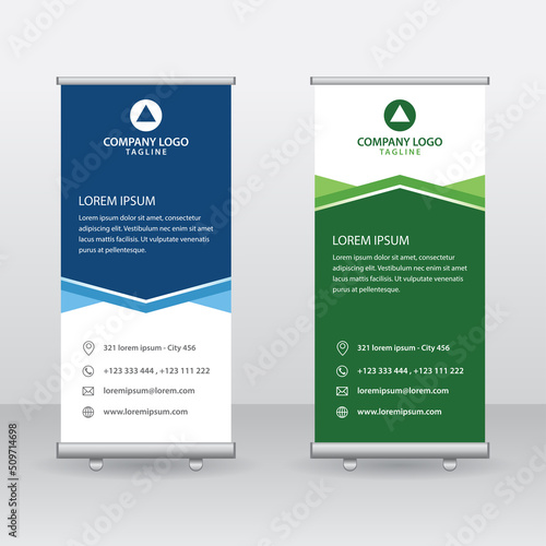 Roll Up Banner Background Vector Template with Abstract Geometric Design