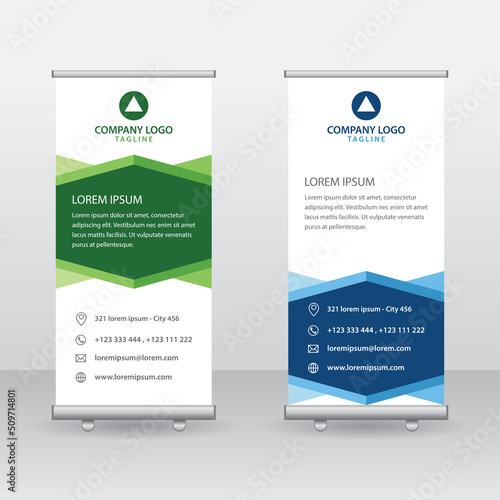 Roll Up Banner Background Vector Template with Abstract Geometric Design