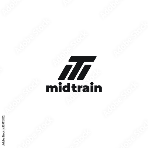 abstract initial letter M and T in black color isolated in white background applied for personal training coaching logo also suitable for the brands or companies that have initial name MT or TM