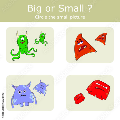 Sort  monsters into large and small. An example of the opposite word antonym for a child