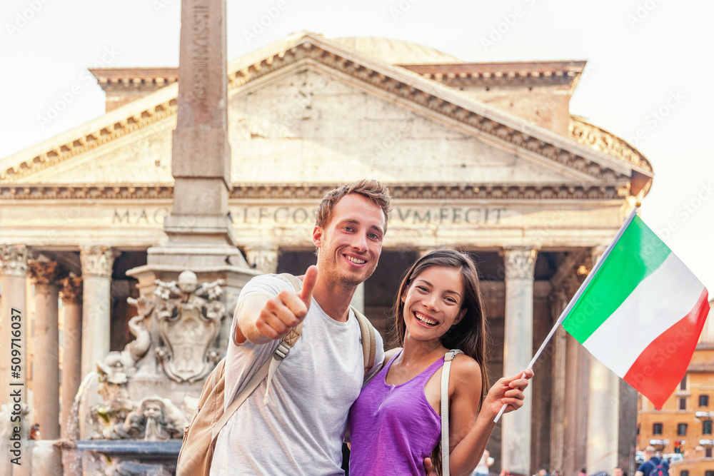 Italy travel tourists traveling in Rome visiting Pantheon famous destination europe holiday