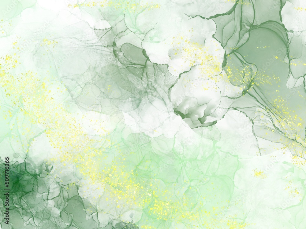 デジタルアルコールインクで描かれた緑色の背景　テクスチャ
