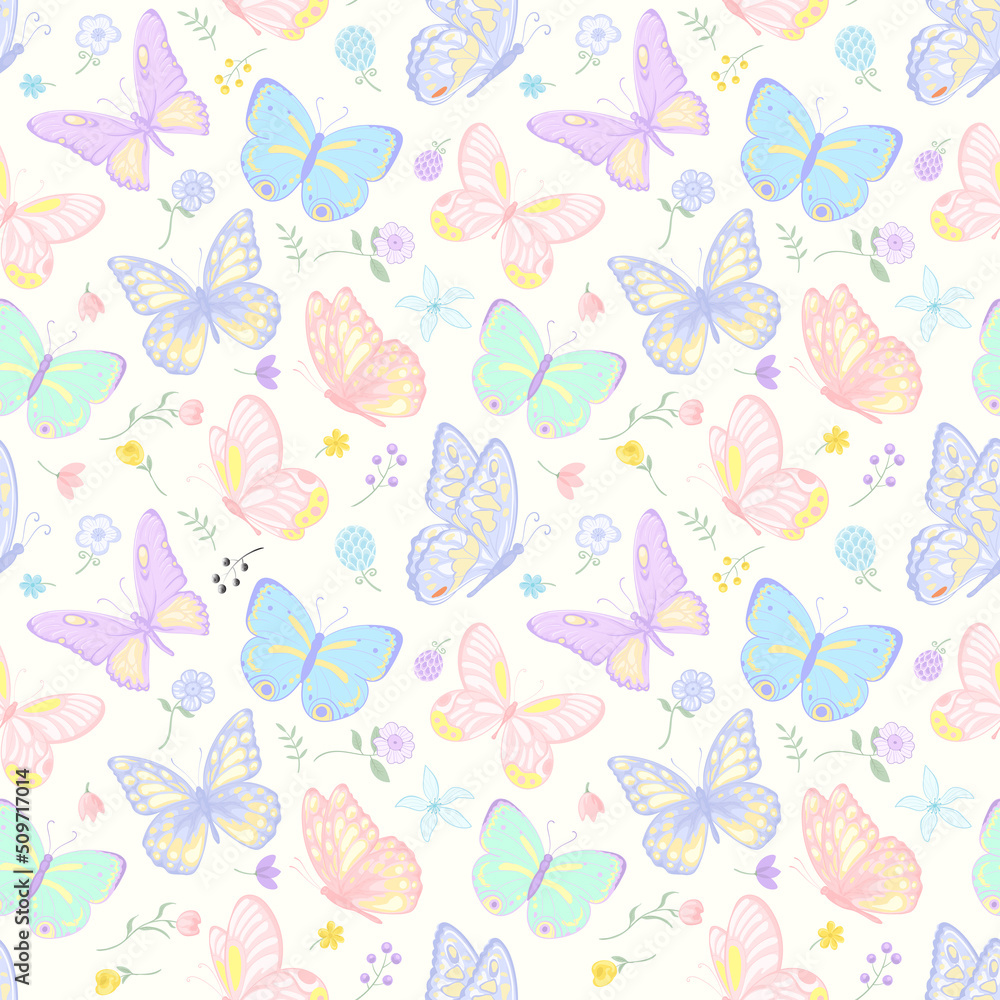 illustration Beautiful butterfly and flower botanical leaf seamless pattern for love wedding valentines day or arrangement invitation design greeting card illustration Beautiful butterfly and flower botanical leaf seamless pattern for love wedding valentines day or arrangement invitation design greeting card